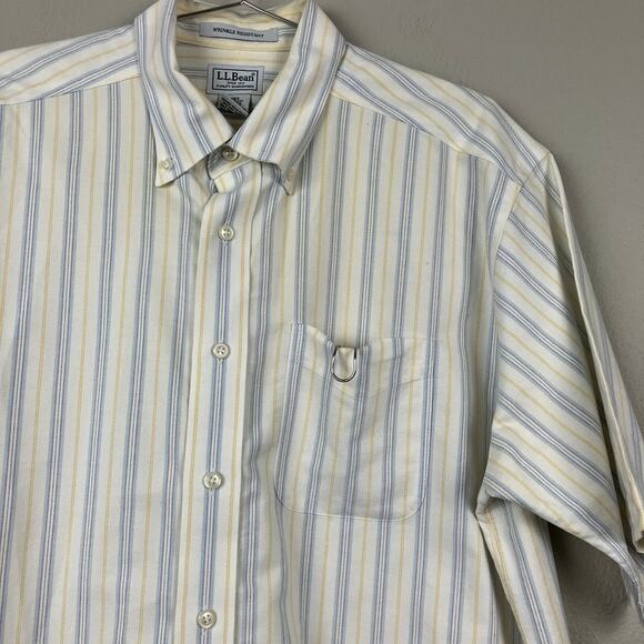 LL Bean Button Up Shirt Mens 16.5 Reg Blue Stripe Short Sleeve Wrinkle Resistant - Picture 3 of 4